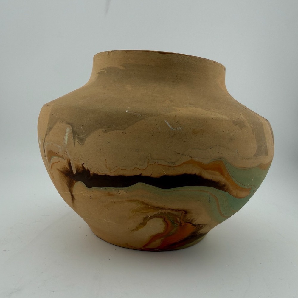 Nemadji Pottery Vase Medium Multicolorโ Excellent Marbled Swirl Clay 127